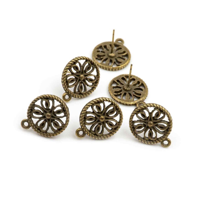 Ohrstecker in antik Bronze Herzen als Blüte 6 Stück
