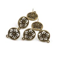 Ohrstecker in antik Bronze Herzen als Blüte 6...