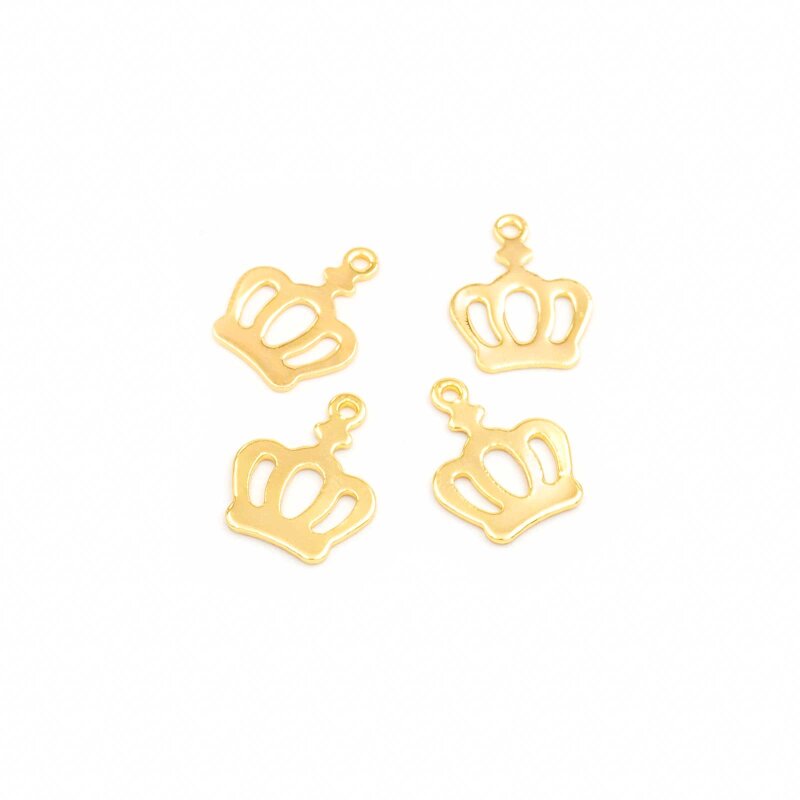 flache Anhänger Krone aus Messing 18k Gold beschichtet 4 Stück