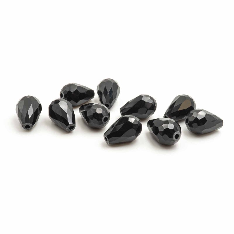 Glasschliffperlen als Tropfen in schwarz 10x15mm 10 Stück