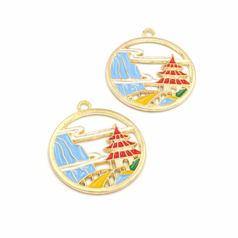 emaillierter Rahmenanhänger Japan in light goldfarben 30mm x 27mm 2 Stück