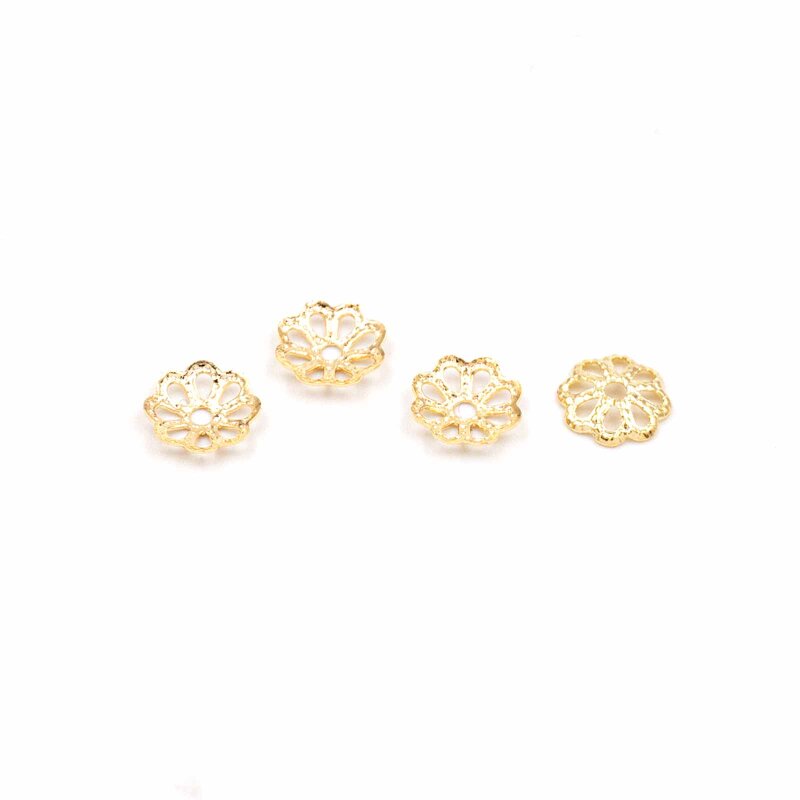 Perlkappen Blüte aus Messing mit 18K Goldbeschichtung, 6 mm, 4 Stück
