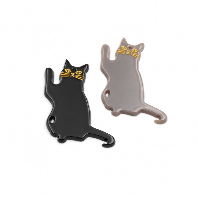 Anhänger Katze aus Acryl in schwarz und grau 2 Stück