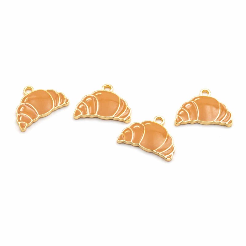 emaillierter Anhänger Croissant in light goldfarben 4 Stück