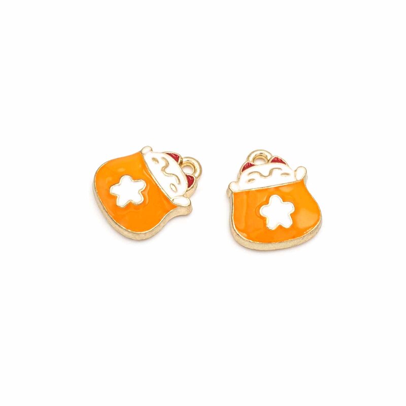 emaillierter Anhänger Maneki Neko in weiß und orange 2 Stück