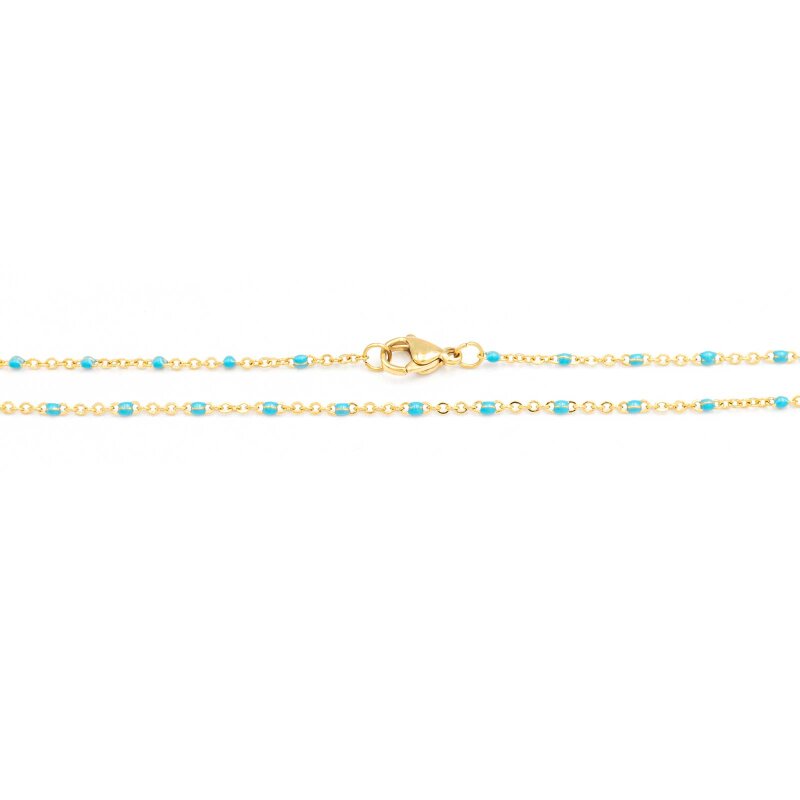 fertige Gliederkette mit Emaille in blau aus 304 Edelstahl in goldfarben 45cm