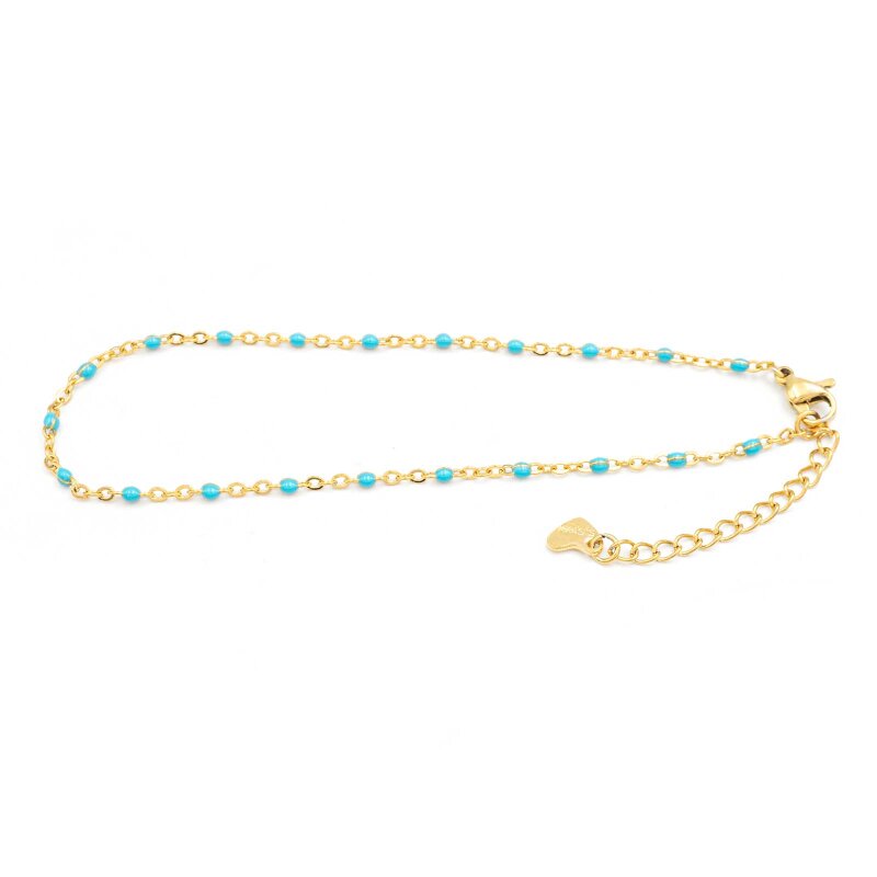 Fußkettchen aus 304 Edelstahl in goldfarben mit Emaille in blau 23cm 1 Stück
