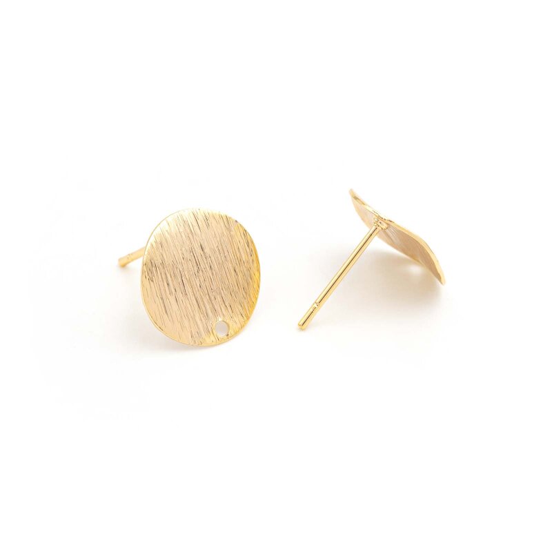 Ohrstecker rund mit zart strukturierter Oberfläche, Messing, 18K Goldbeschichtung, 12 mm, 2 Stück