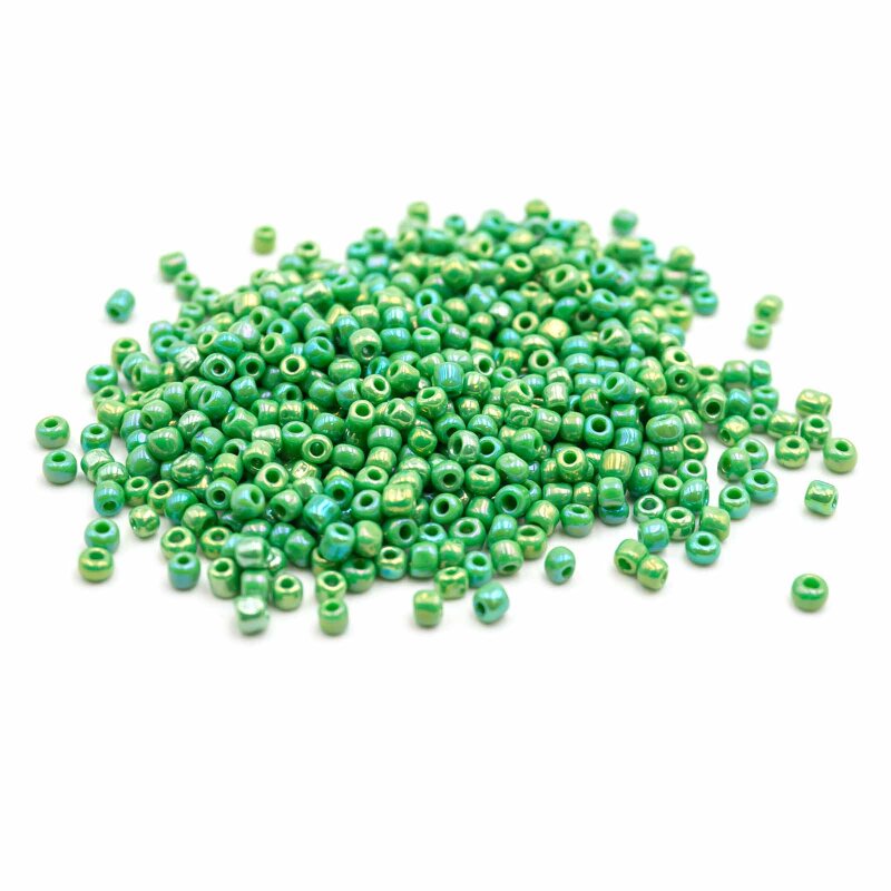 Rocailles Perlen in grün mit Holo Effekt 3mm 20 Gramm