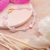 runde Acrylperlen in rosa mit weißen Herzen 7mm 50...