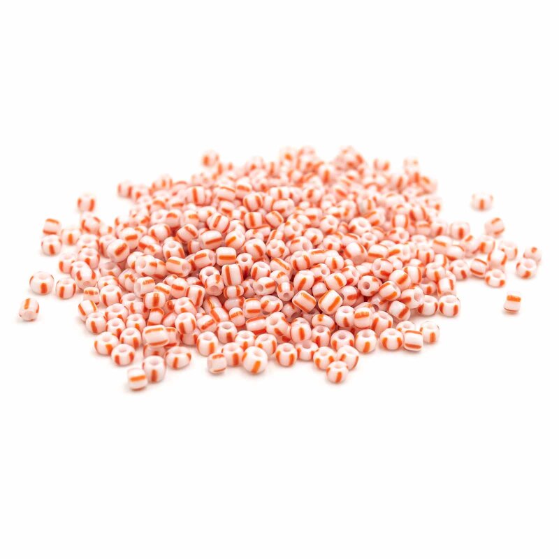 gestreifte Rocailles Perlen in Weiß und Orange 3 mm 10 Gramm