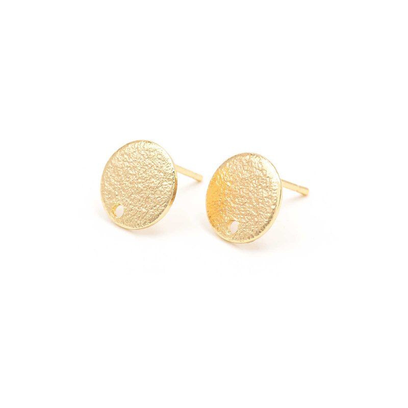 Ohrstecker rund mit strukturierter Oberfläche, Messing, 18K Goldbeschichtung, 10 mm, 2 Stück
