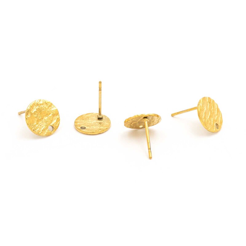 Plättchen Ohrstecker mit strukturierter Oberfläche aus 304 Edelstahl mit IP-Beschichtung in Gold 4 Stück