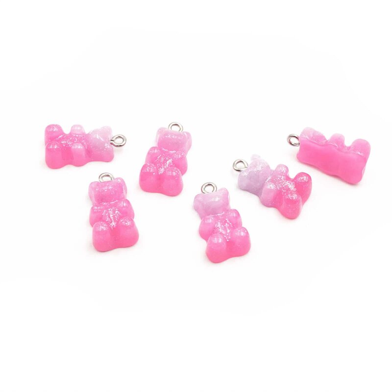 Gummibärchen Anhänger Resin Pink Glitzer 22mm Schmuckanhänger Set 6 Stück