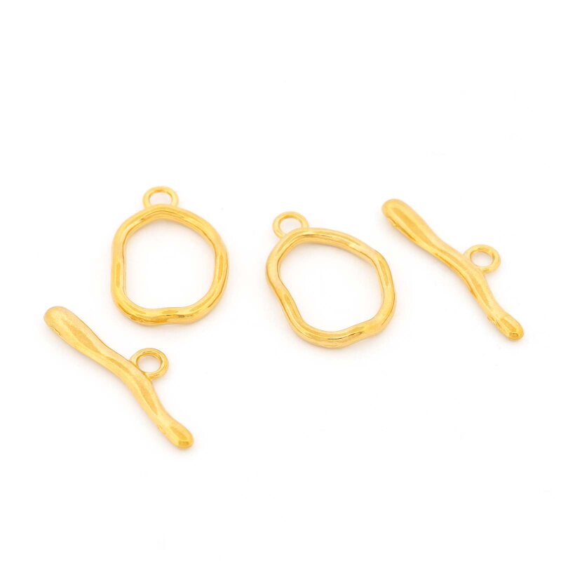 Knebelverschluss oval aus 304 Edelstahl mit 18K Goldbeschichtung IP, 2 Set