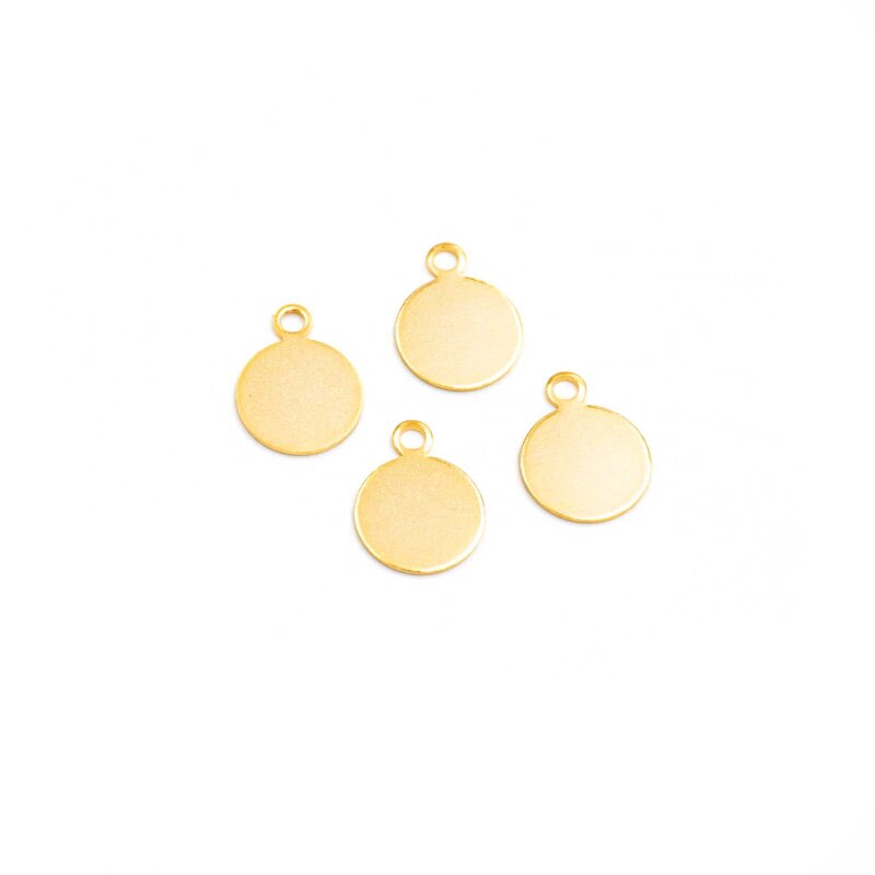 runde Anhänger aus Messing, 24K Goldbeschichtung, 4 Stück