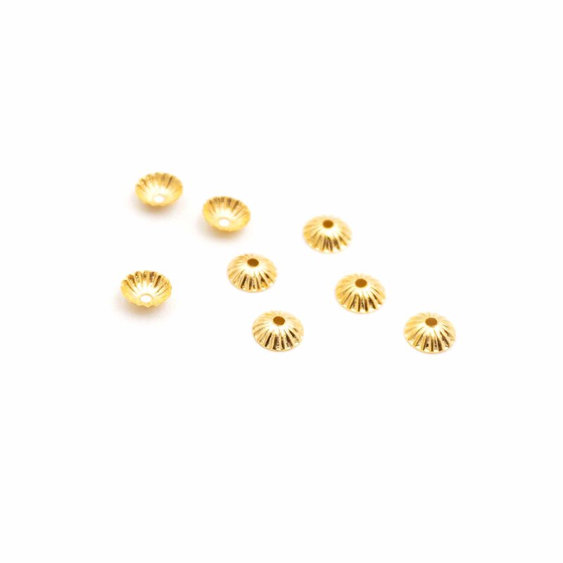 geriffelte Perlkappen aus Messing, 24K Goldbeschichtung, 4,5 mm, 8 Stück