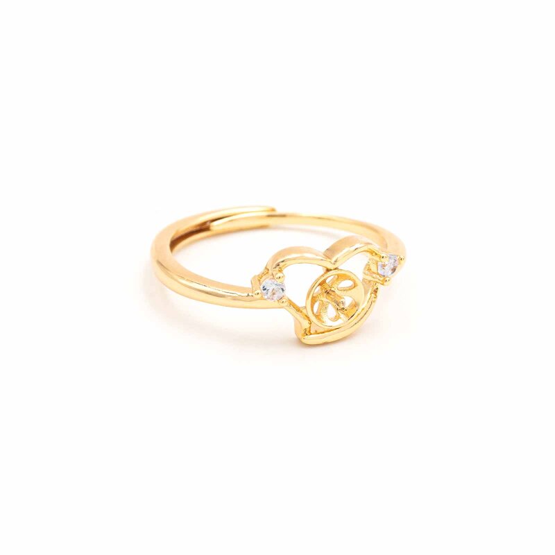 Ring für halbgebohrte Perlen mit Zirkonia 18K Gold beschichtet 1 Stück