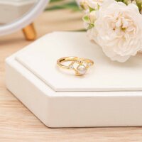 Ring für halbgebohrte Perlen mit Zirkonia 18K Gold...