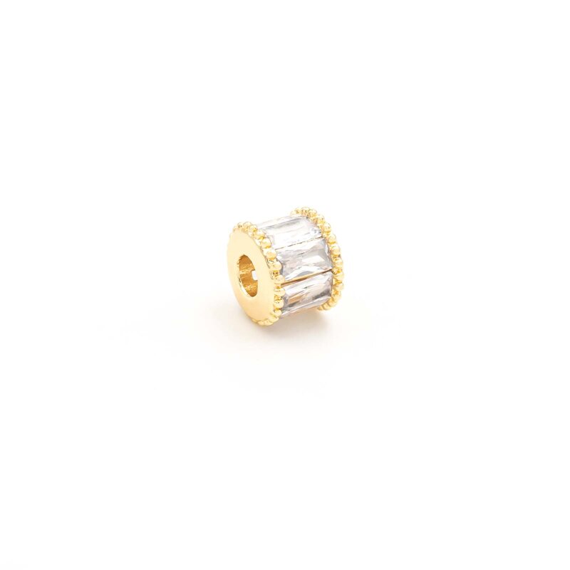 Perle Zylinder mit klaren Zirkonia Steinen 18K Gold beschichtet 1 Stück