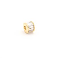 Perle Zylinder mit klaren Zirkonia Steinen 18K Gold...