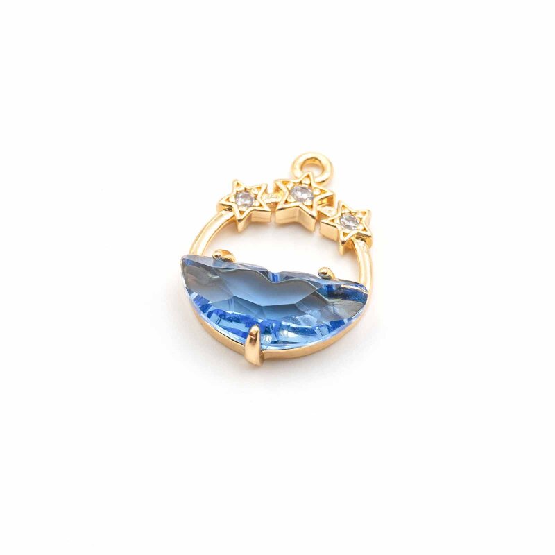 goldfarbener Anhänger mit Schmuckstein in blau und Zirkonia Steinen 1 Stück