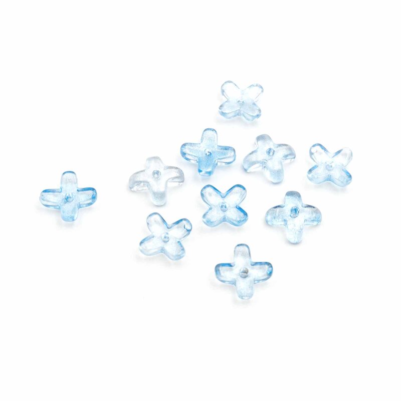 blaue Perlkappen 7mm aus Glas mit silberfarbener Spotlackierung 10 Stück