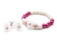 Lampworkperlen in weiß mit Silberfolie und Blumen...