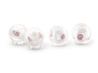 Lampworkperlen in weiß mit Silberfolie und Blumen...