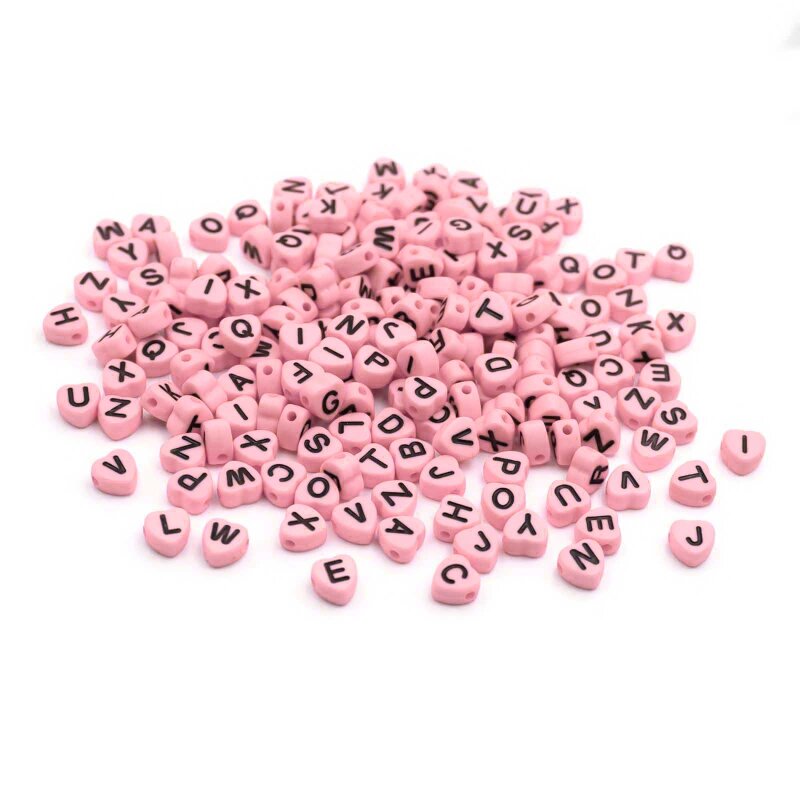 Buchstabenperlen Herz aus Acryl in rosa 7mm 200 Stück