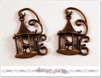 3 Anhänger Vogel im Käfig in vintage Bronze