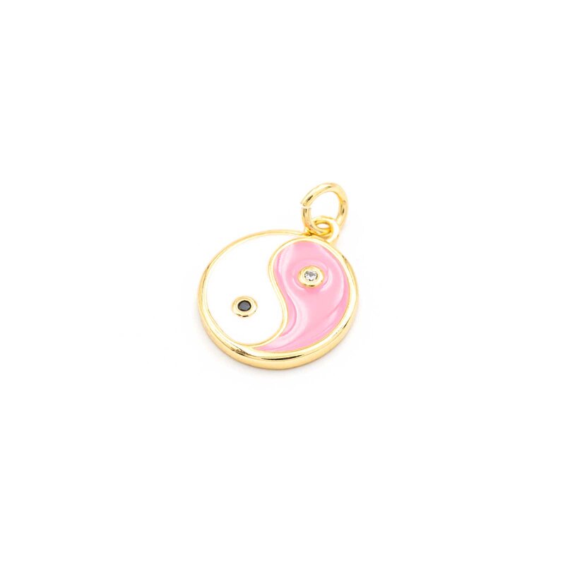 Anhänger Yin & Yang in rosa und weiß mit 18k Goldbeschichtung und Zirkonia