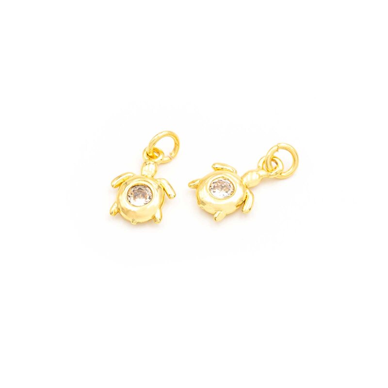 Anhänger Schildkröte aus Messing mit Zirkonia, 18K Goldbeschichtung, 2 Stück