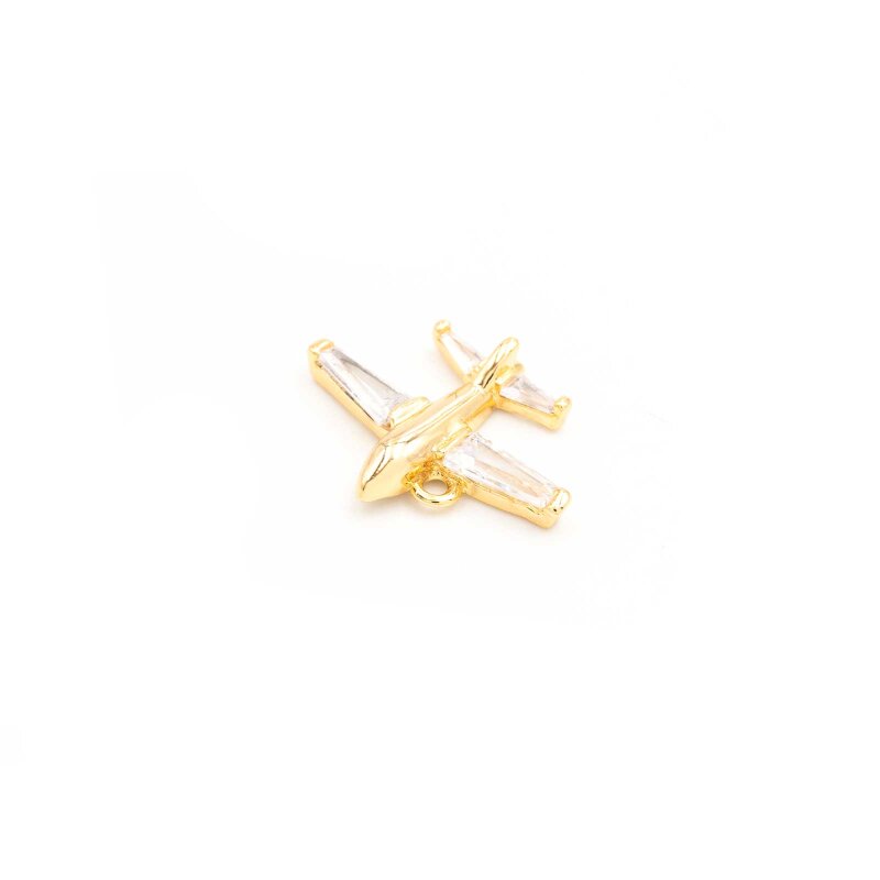 Anhänger Flugzeug aus Messing mit Zirkonia 18k Goldbeschichtung 1 Stück