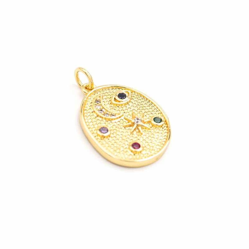 Anhänger Himmelsscheibe aus Messing mit 18k Goldbeschichtung 22x16mm 1 Stück