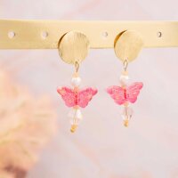 Glasperlen Schmetterling Pink mit Goldglitzer 15x8 mm 10...