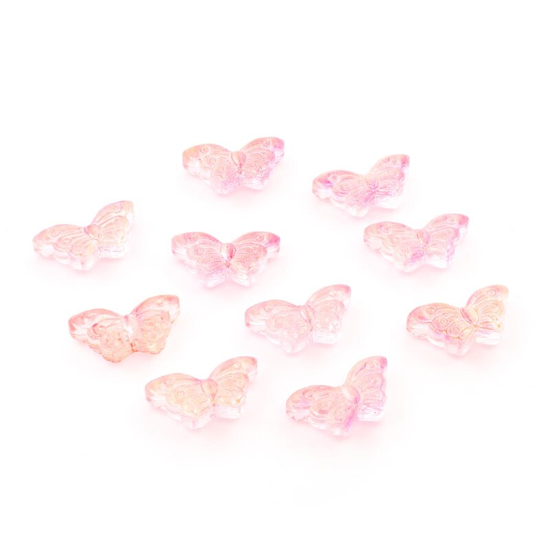 Perlen Schmetterling aus Glas in Flamingo 8 x 15 mm 10 Stück