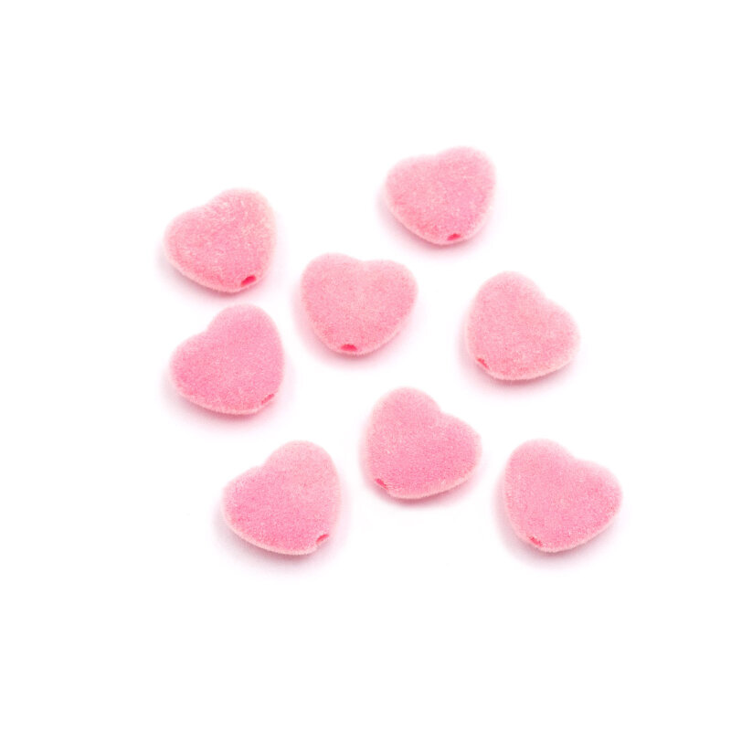 Perlen aus Acryl Herzen mit rosa Samt 11x12,5mm 8 Stück
