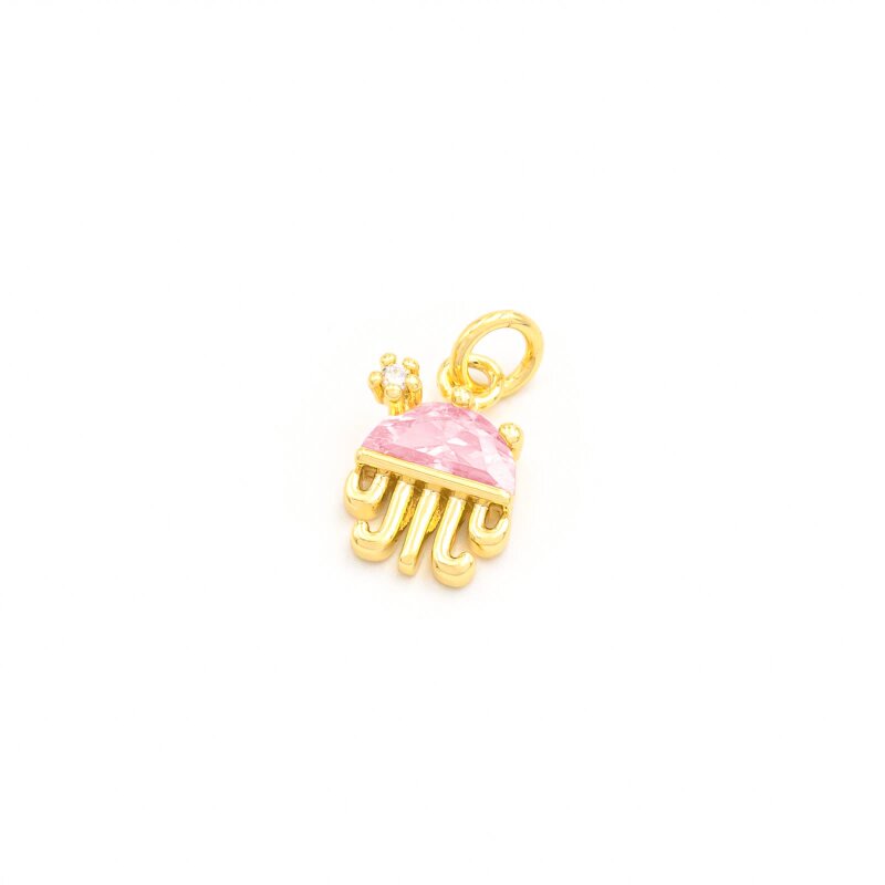 Anhänger Qualle aus Messing, 18K Goldbeschichtung, mit Zirkonia in Pink, 13 mm, 1 Stück