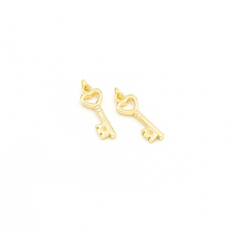 Anhänger Schlüssel in Herzform, 18K Goldbeschichtung, 20x7 mm, 2 Stück