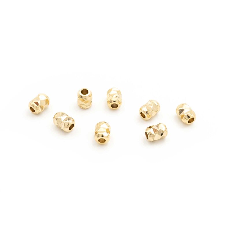 längliche Zwischenperlen aus Messing, 24K Goldbeschichtung, 4x3 mm, 8 Stück