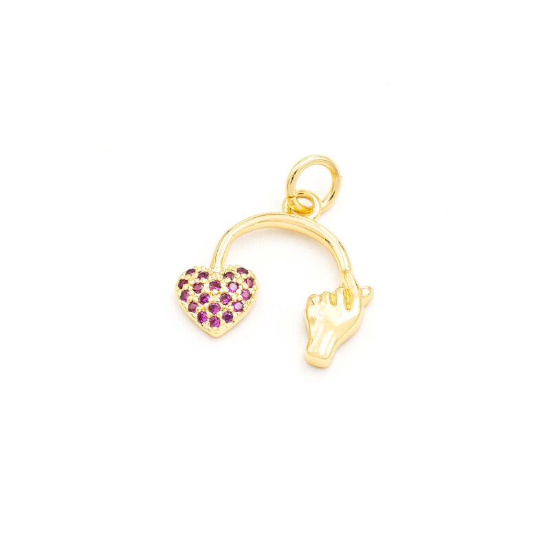 Anhänger Finger Heart mit Zirkonia in Rot, 18K Goldbeschichtung, 15x16 mm, 1 Stück