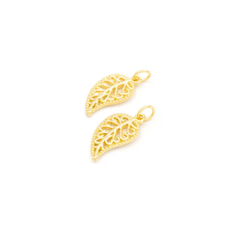 Anhänger Blatt aus Metalllegierung, 18K Goldbeschichtung, 19x11 mm, 2 Stück