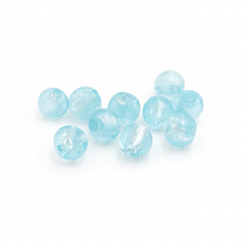 Glasperlen mit Silberfolie in himmelblau 8mm 10 Stück
