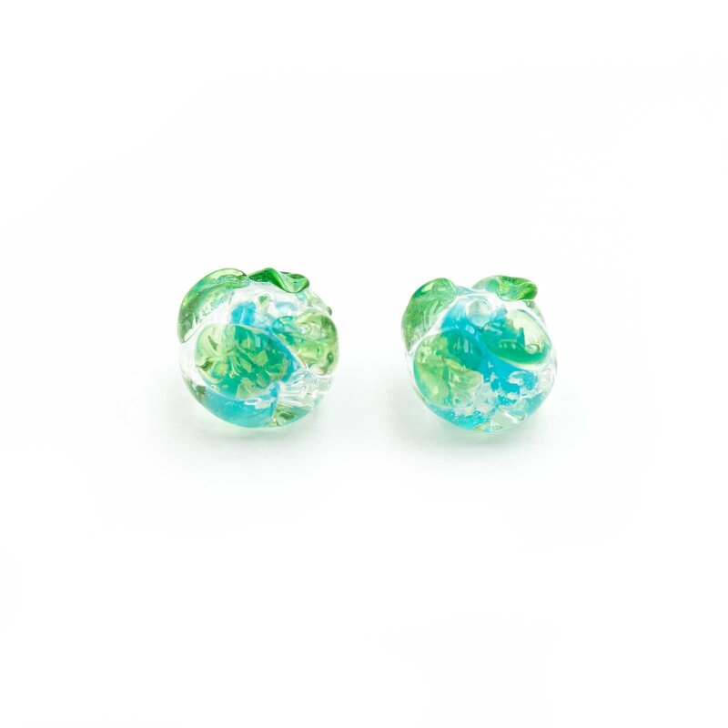 Lampworkperlen Apfel in blau und grün 12x10mm 2 Stück