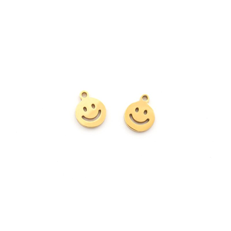Anhänger lachendes Gesicht, 304 Edelstahl, 18K vergoldet (IP-Beschichtung), 8 x 6 mm, 2 Stück