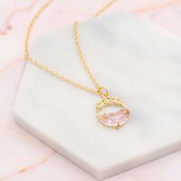goldfarbener Anhänger mit Schmuckstein in rosa und...