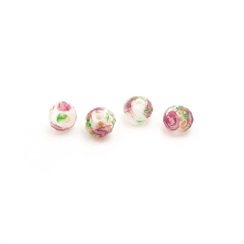 facettierte Lampworkperlen verziert mit Blüten 8x6mm 4 Stück