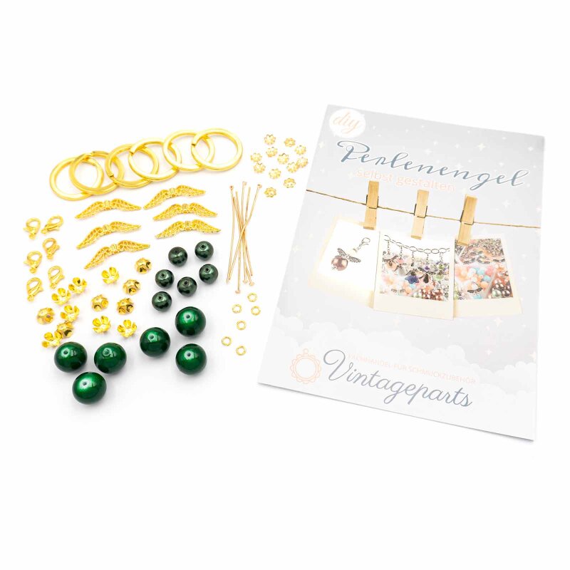 Set INA zum Perlenengel Schutzengel selber machen 6 Stück in grün für Hochzeit Taufe Kommunion