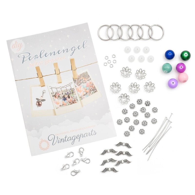 kleines Bastelset  ZUM PERLENENGEL SCHUTZENGEL SELBER MACHEN 6 STÜCK SILBERFARBEN FÜR HOCHZEIT TAUFE KOMMUNION